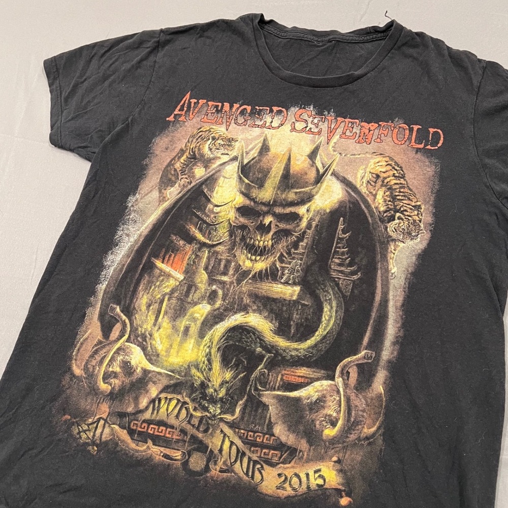 Avenged Sevenfold World Tour 2015 Band T-Shirt Black Skull Graphic Mens L